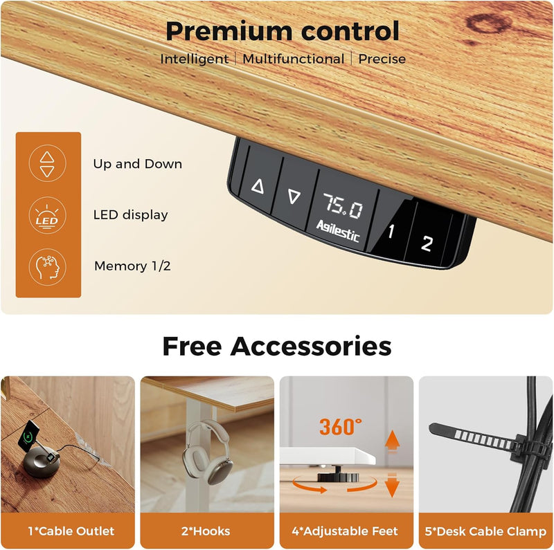 Electric Standing Desk 2 Memory Buttons Height