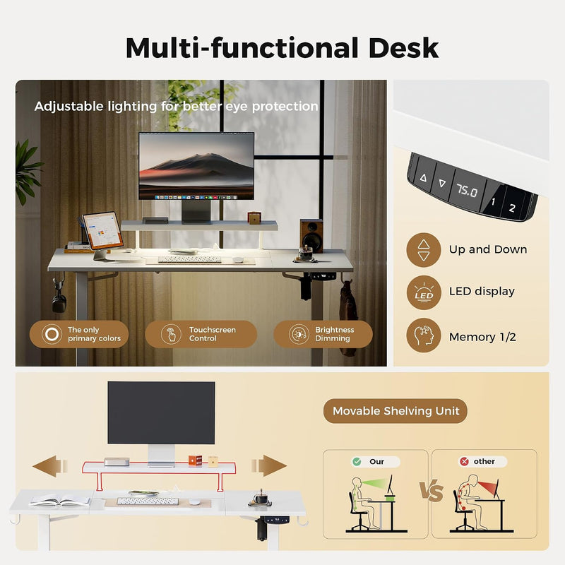 Electric Standing Desk LED Plug Movable Monitorstand
