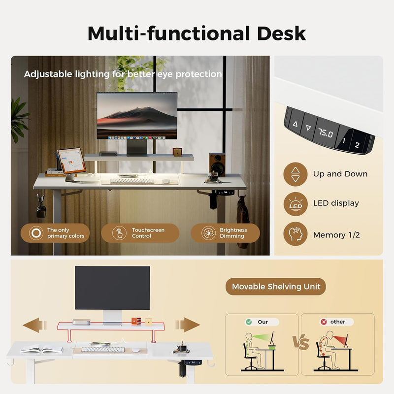 Electric Standing Desk LED Plug Movable Monitorstand