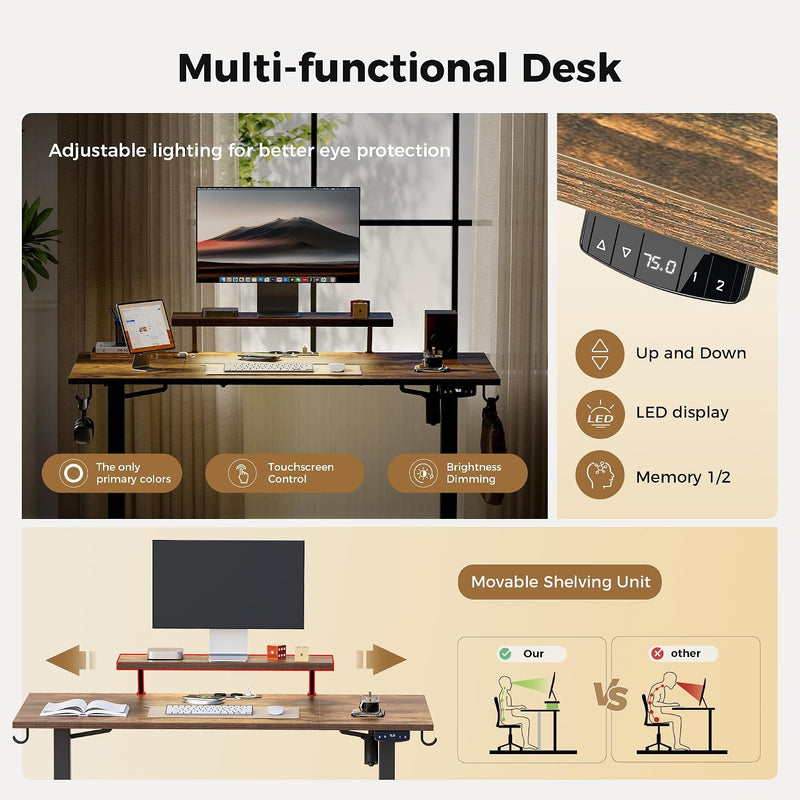 Electric Standing Desk LED Plug Movable Monitorstand