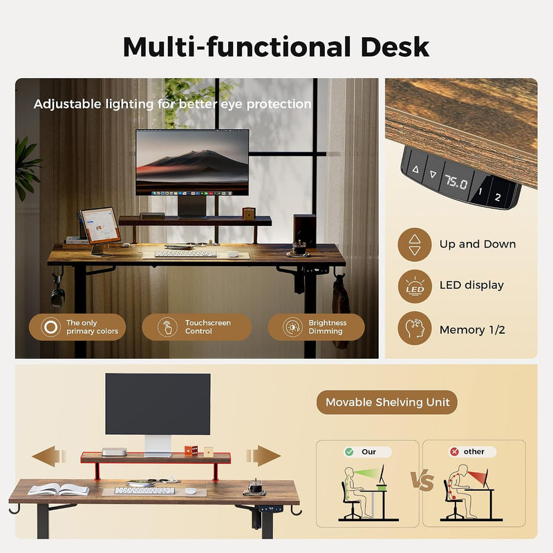 Electric Standing Desk LED Plug Movable Monitorstand