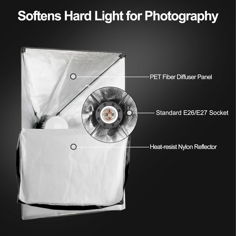 Softbox Lighting Kit 2 Packs Dimmable Soft Box