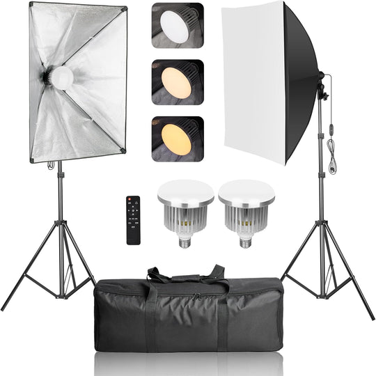 Softbox Lighting Kit 2 Packs Dimmable Soft