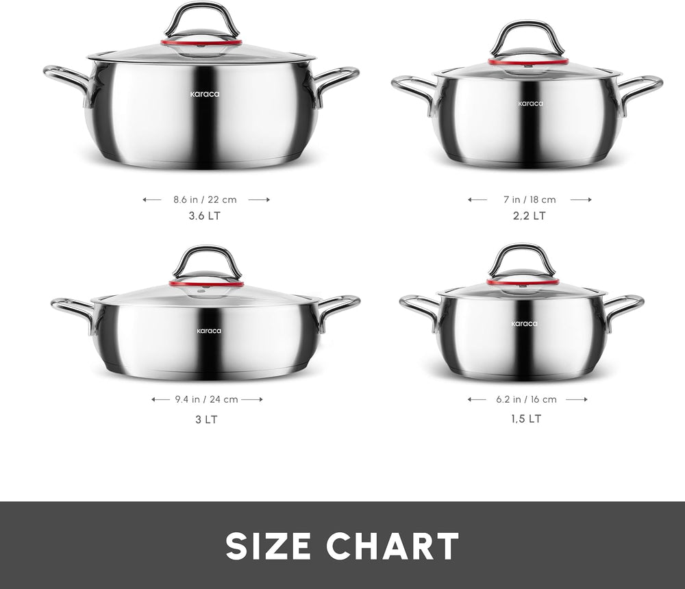 Emirgan 8-Piece Stainless Steel Pots Set Induction Hob
