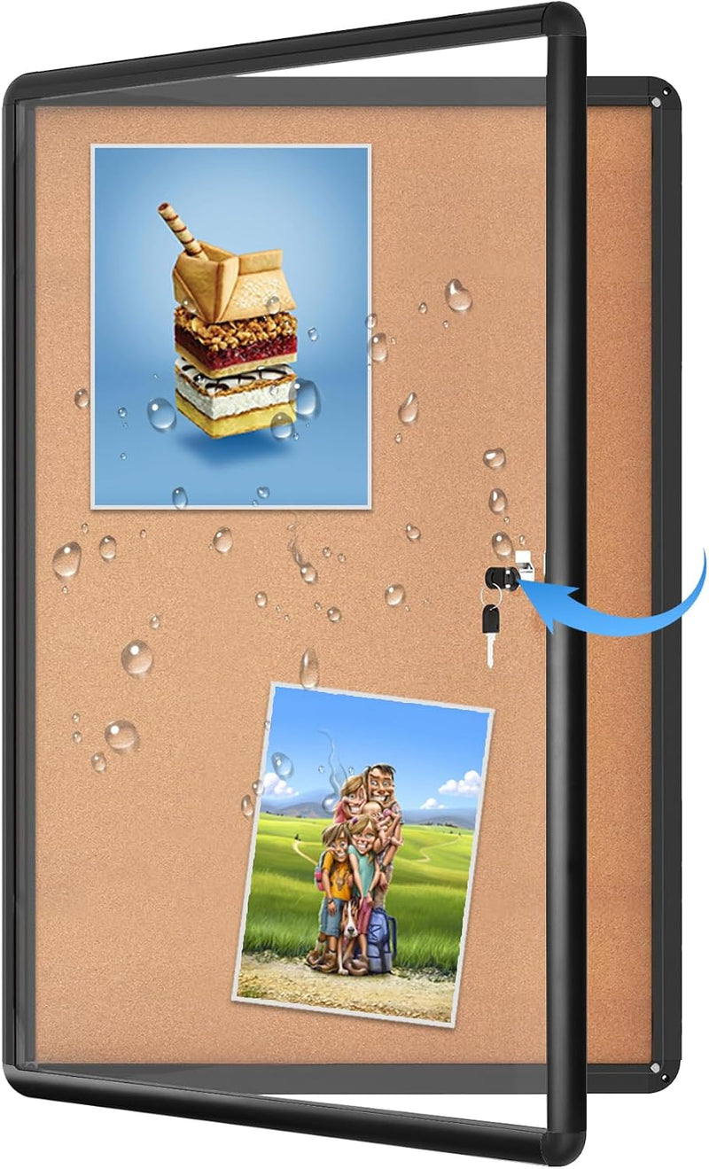 Enclosed Cork Bulletin Board Tamper-Proof Dispaly Case Aluminium