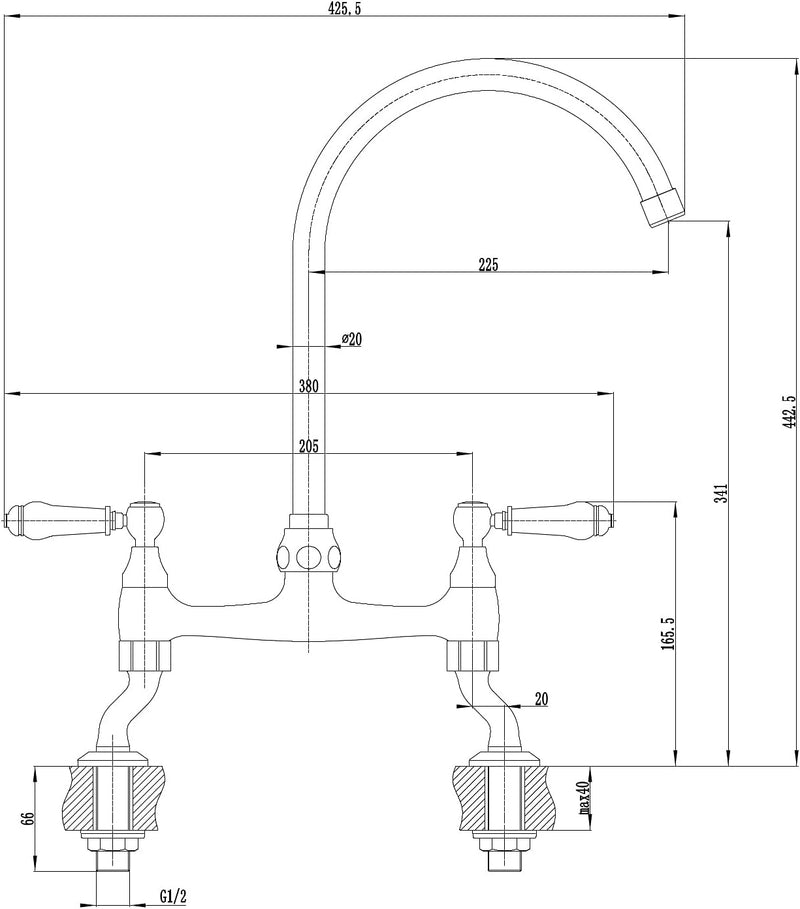 Astbury Deck Mounted Brushed Nickel Kitchen Sink Mixer