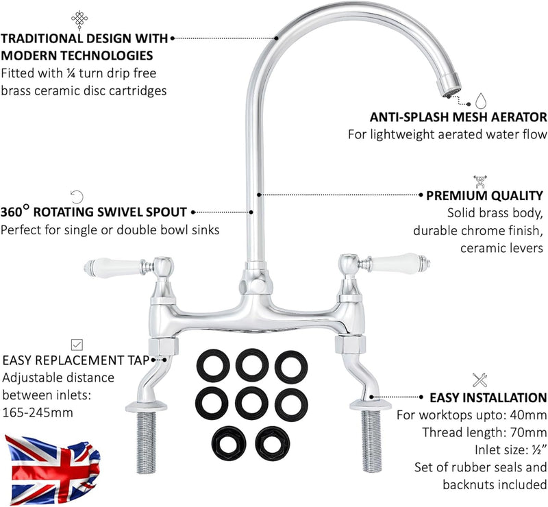 Astbury Deck Mounted Brushed Nickel Kitchen Sink Mixer