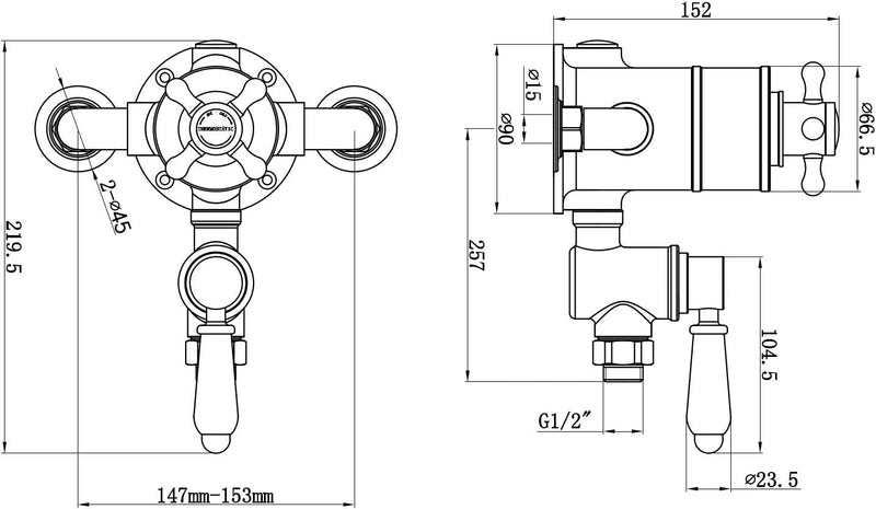T87 Single Shower Unit Outlet Twin Thermostatic Valve