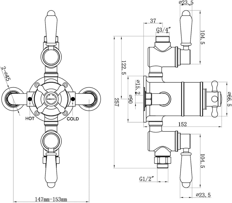 T87 Single Shower Unit Outlet Twin Thermostatic Valve
