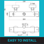 Enki Dune T33 Chrome Thermostatic Shower Mixer Bar