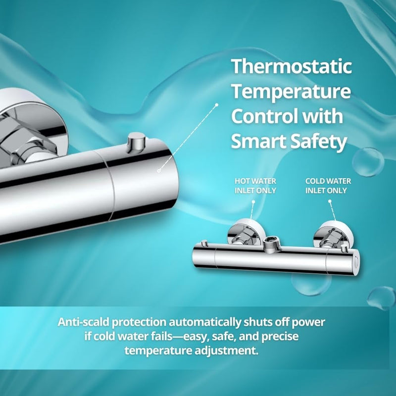 T33 Chrome Thermostatic Shower Mixer Bar Valve