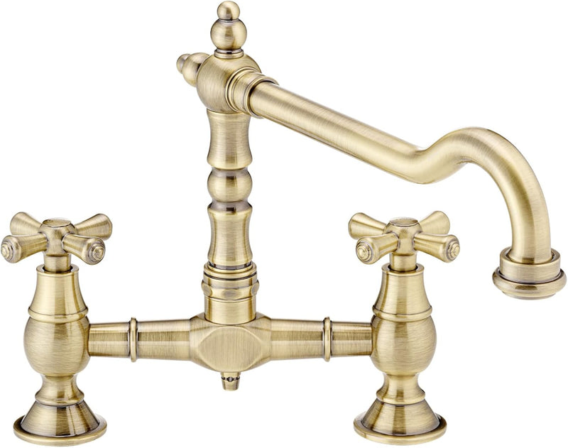 Langley Brushed Nickel Traditional Bridge Kitchen Sink Mixer