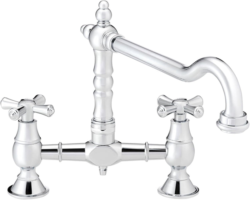 Langley Brushed Nickel Traditional Bridge Kitchen Sink Mixer