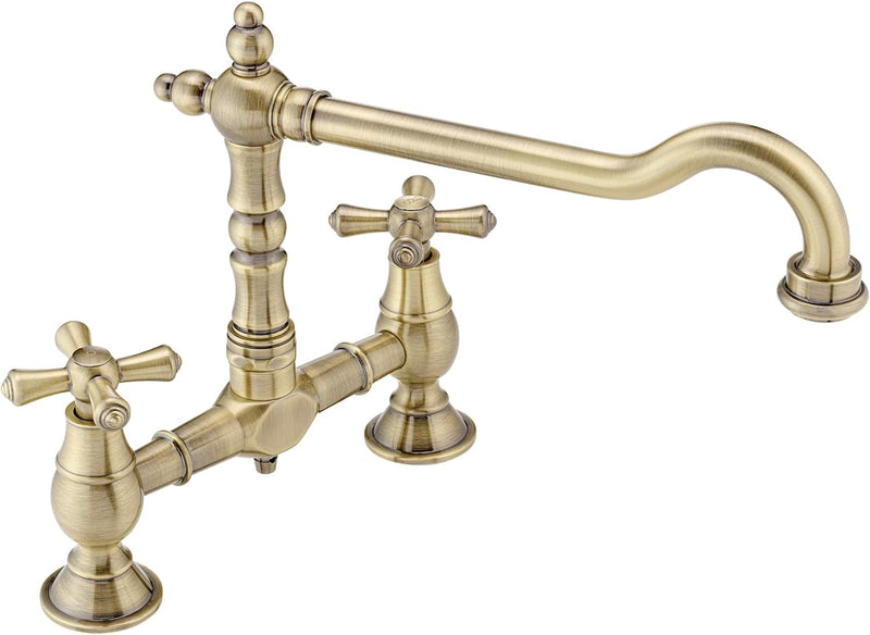 Langley Brushed Nickel Traditional Bridge Kitchen Sink Mixer