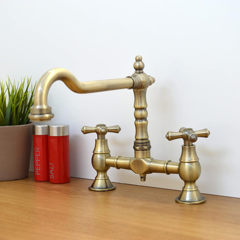 Langley Brushed Nickel Traditional Bridge Kitchen Sink Mixer