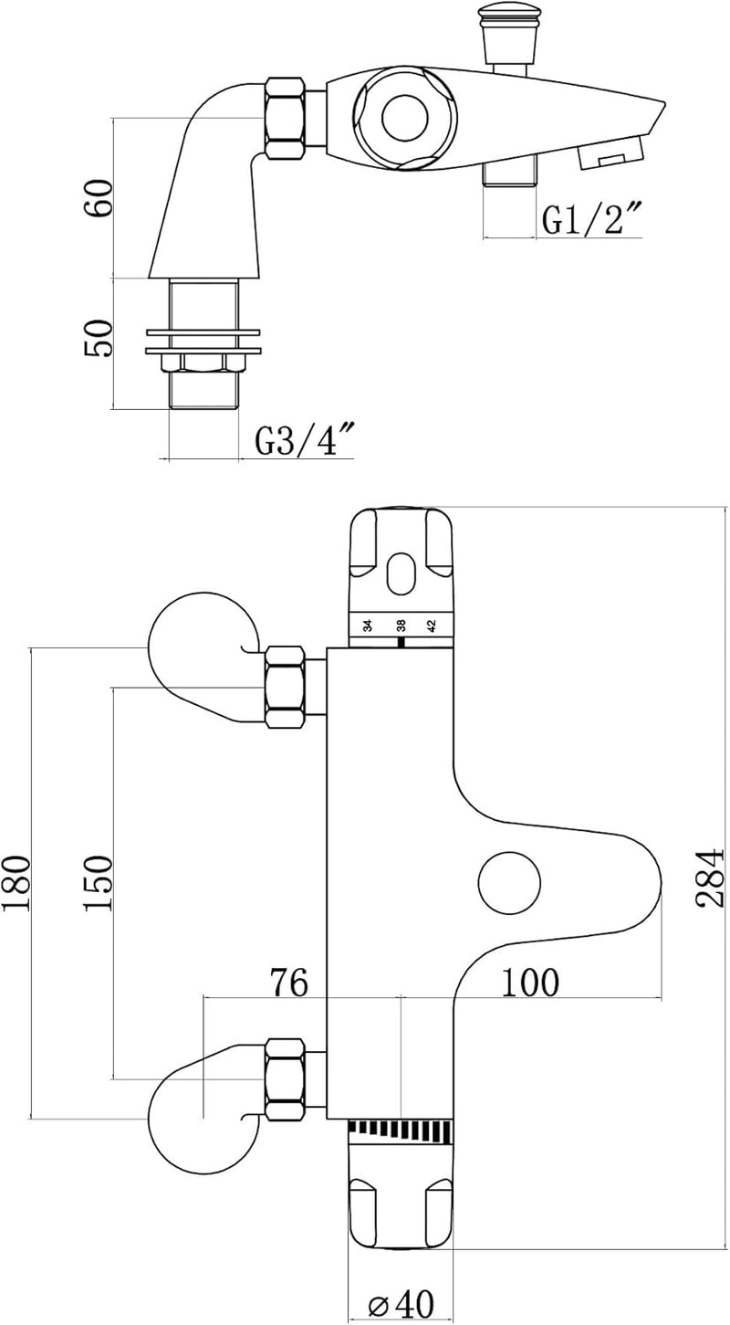T30 Wall Mounted Valve 1 2" Outlet Thermostatic