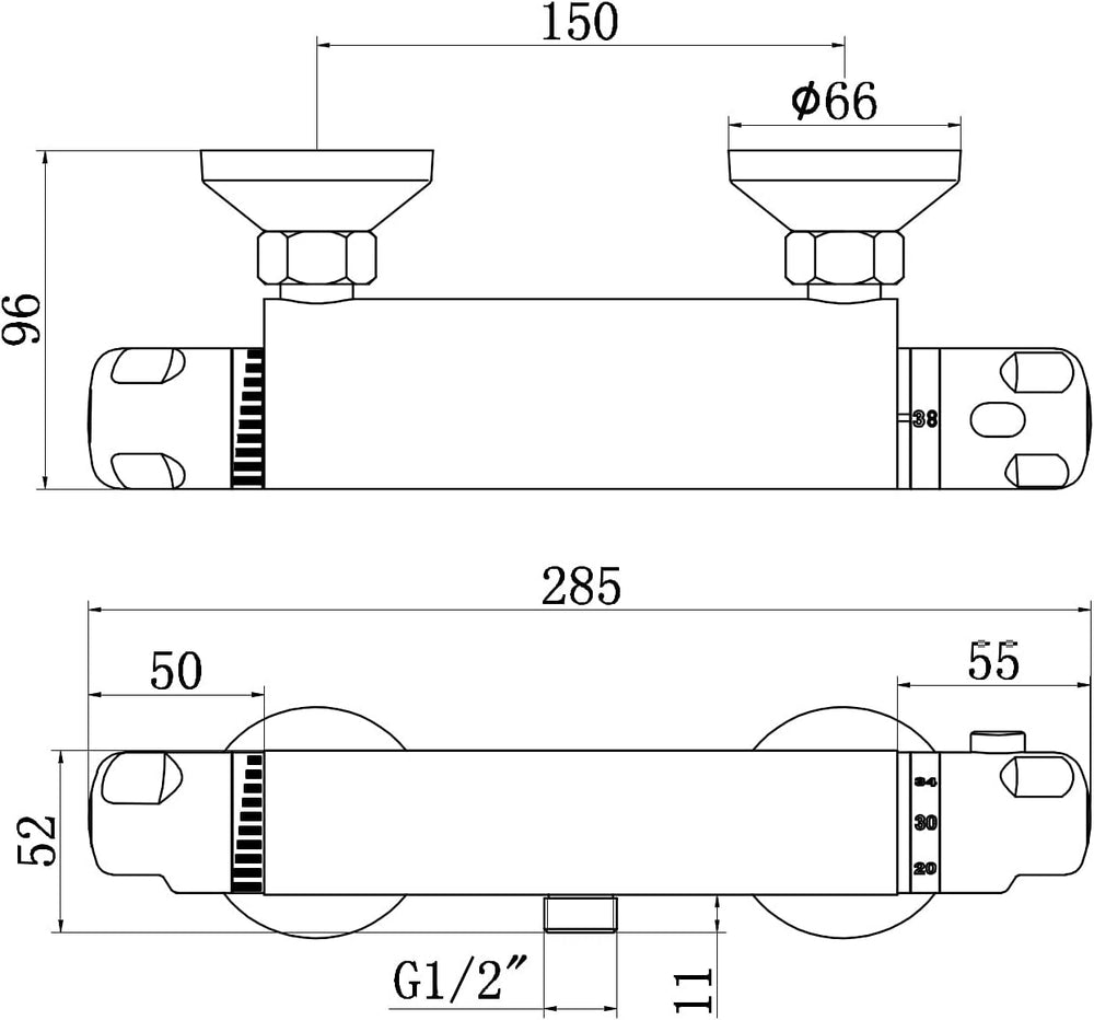 T30 Wall Mounted Valve 1 2" Outlet Thermostatic