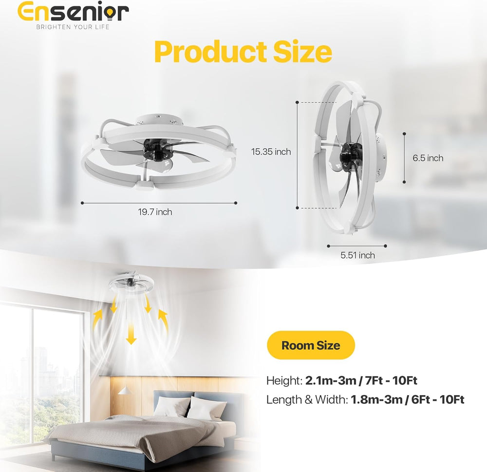 Ensenior Ceiling Fans with Lights and Remote 50CM