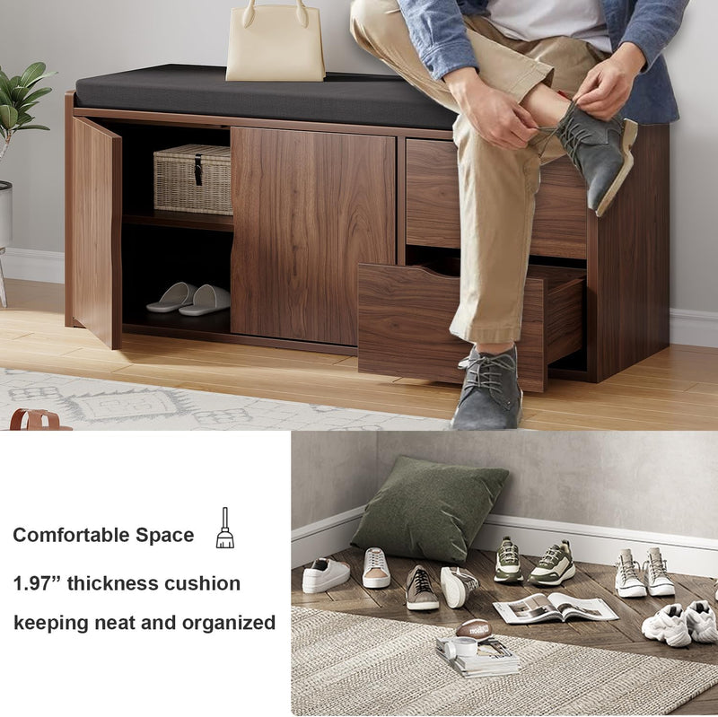 Entryway Bench with Storage 100CM Padded Cushioned