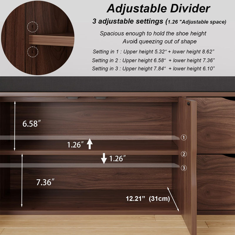 Entryway Bench with Storage 100CM Padded Cushioned