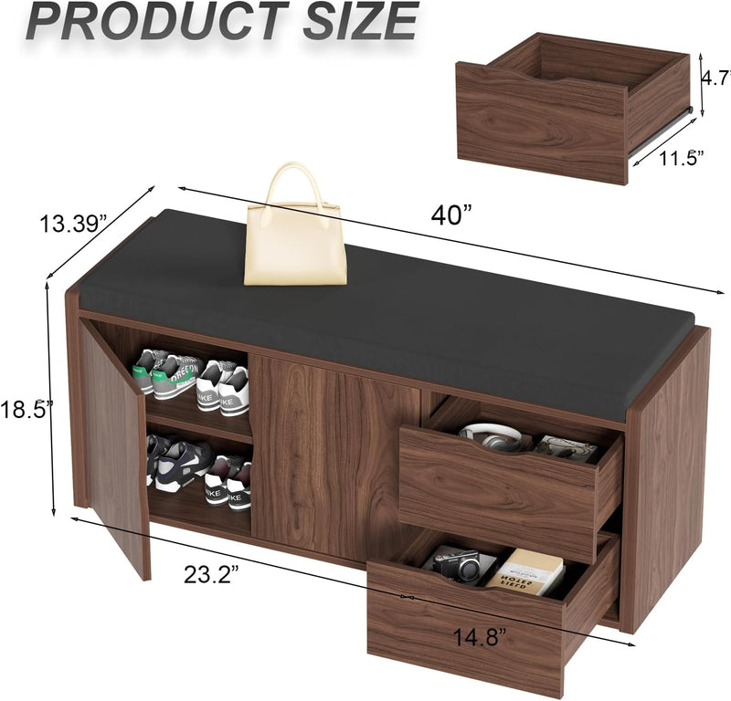 Entryway Bench with Storage 100CM Padded Cushioned