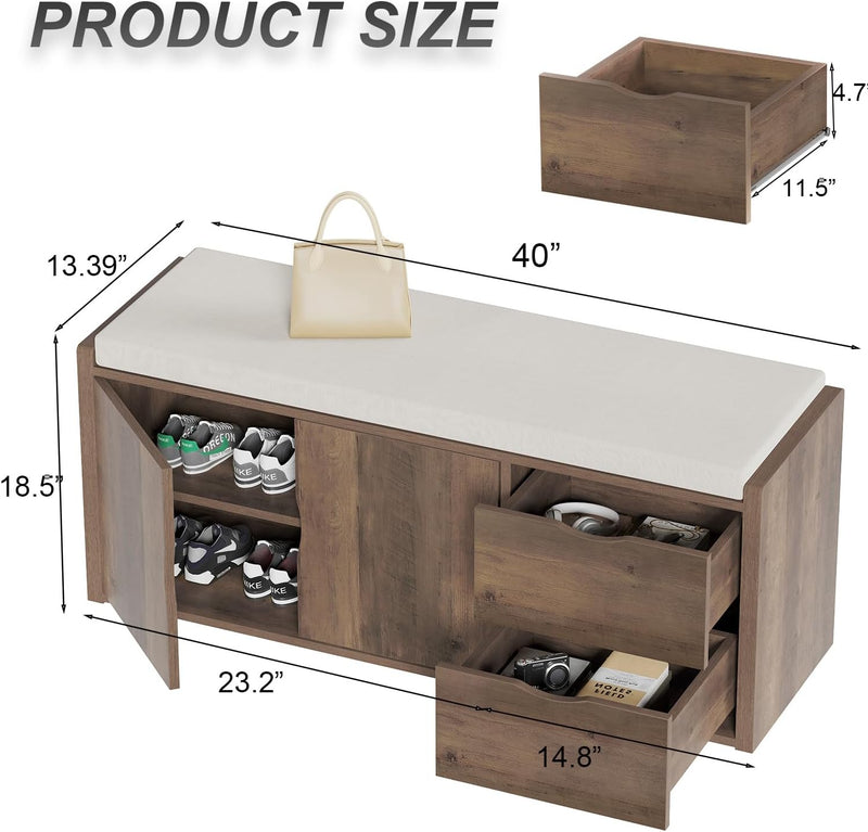 Entryway Bench with Storage 100CM Padded Cushioned