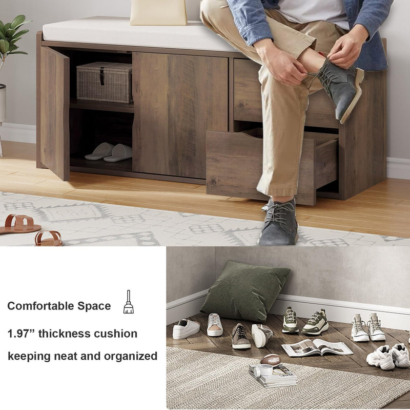 Entryway Bench with Storage 100CM Padded Cushioned