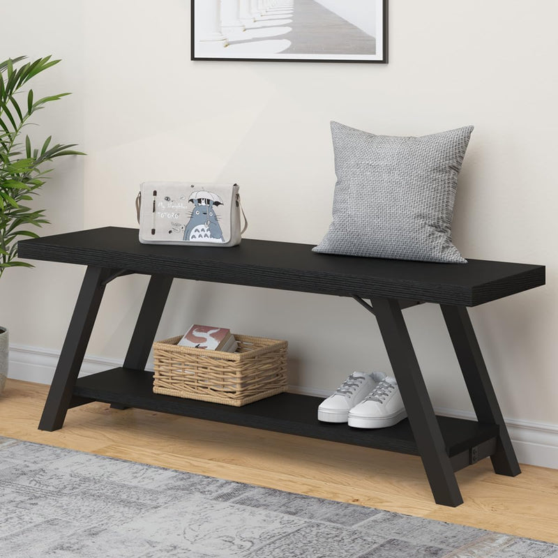 Entryway Bench with Storage Industrial Wood Metal