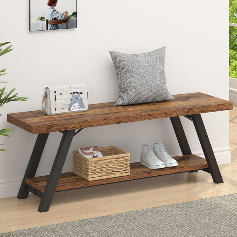 Entryway Bench with Storage Industrial Wood Metal