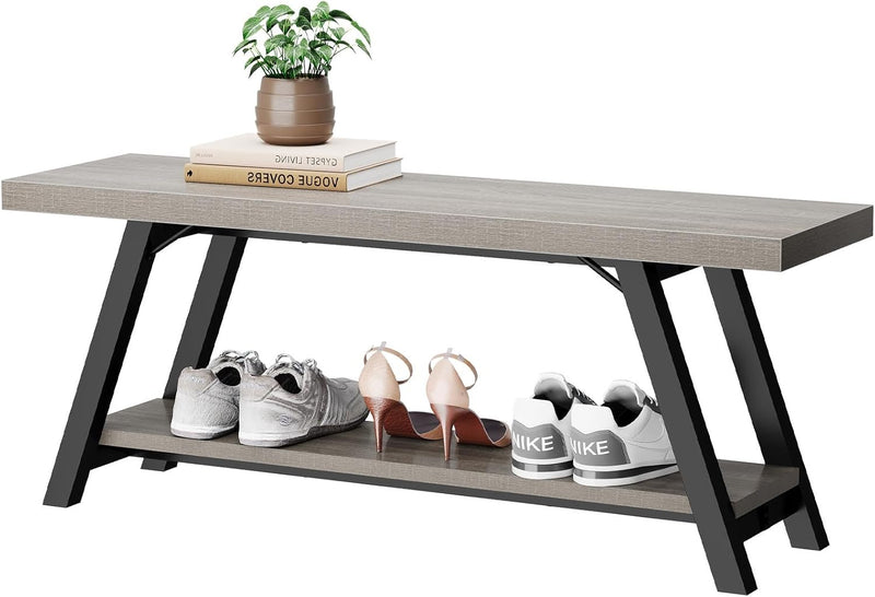 Entryway Bench with Storage Industrial Wood Metal