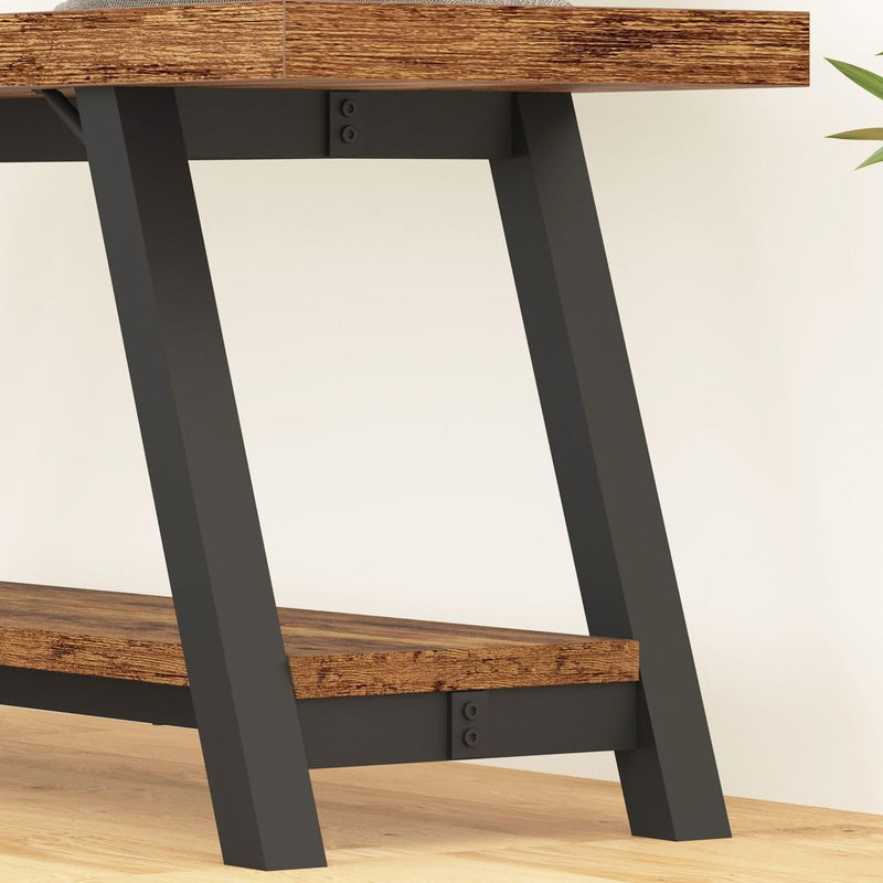 Entryway Bench with Storage Industrial Wood Metal