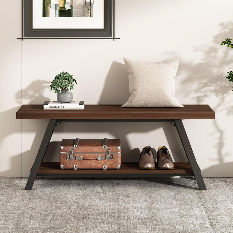 Entryway Bench with Storage Industrial Wood Metal