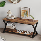 Entryway Bench with Storage Industrial Wood Metal