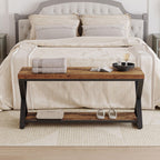 Entryway Bench with Storage Industrial Wood Metal