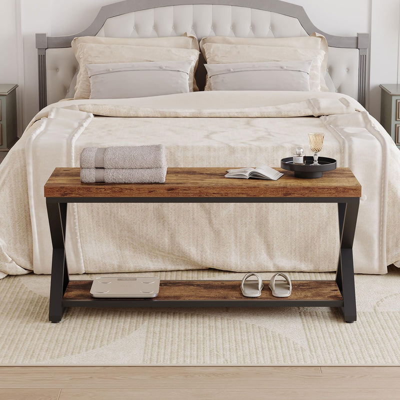 Entryway Bench with Storage Industrial Wood Metal