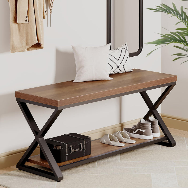 Entryway Bench with Storage Industrial Wood Metal