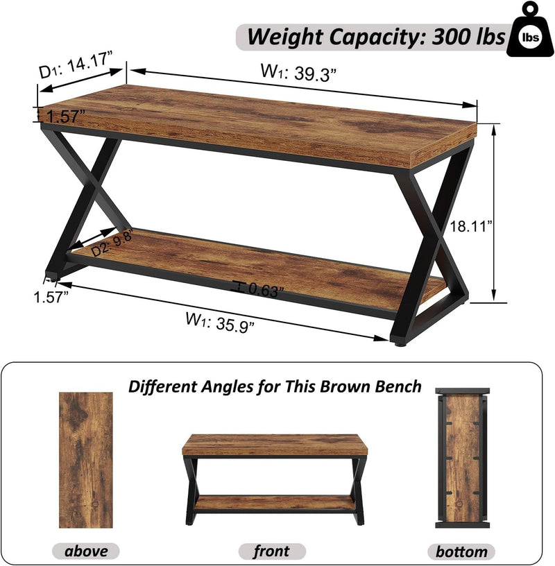 Entryway Bench with Storage Industrial Wood Metal