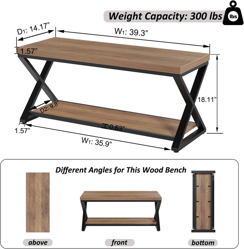 Entryway Bench with Storage Industrial Wood Metal