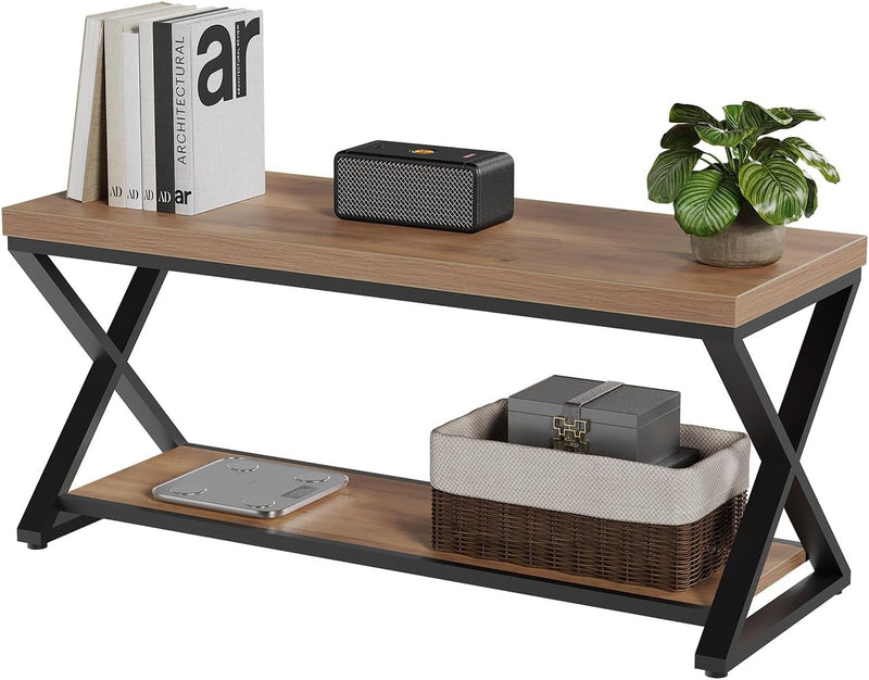 Entryway Bench with Storage Industrial Wood Metal