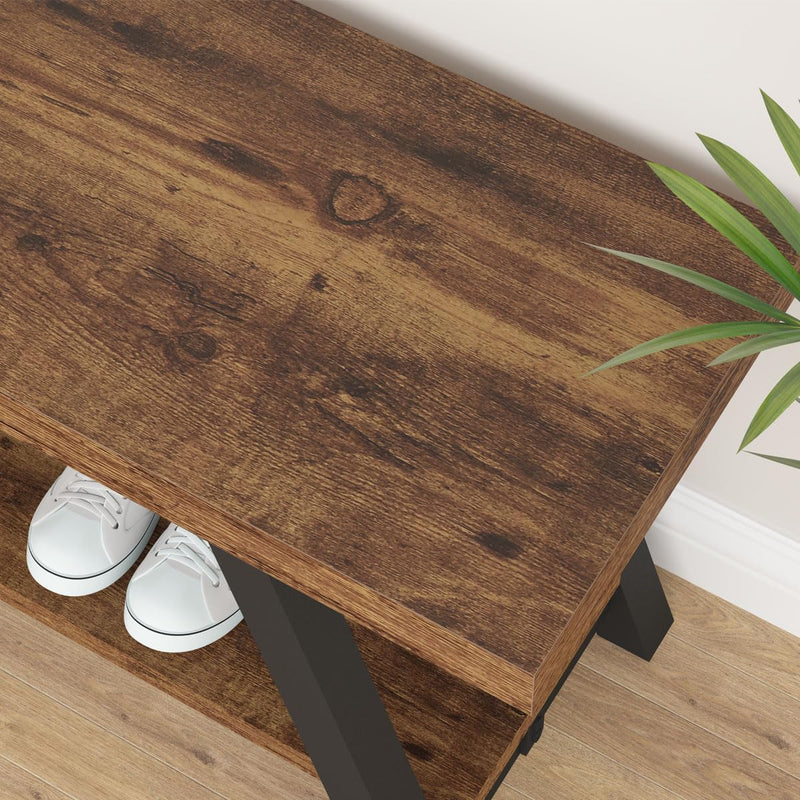Entryway Bench with Storage Industrial Wood Metal