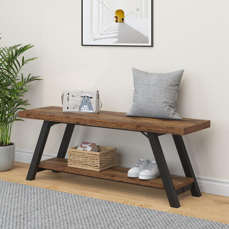 Entryway Bench with Storage Industrial Wood Metal