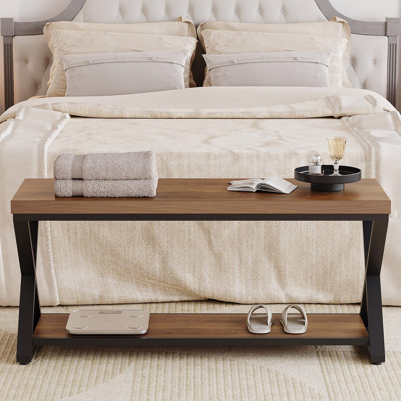 Entryway Bench with Storage Industrial Wood Metal
