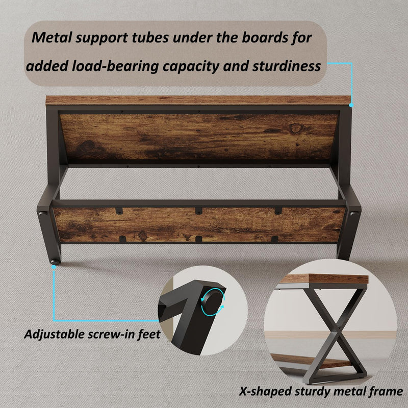 Entryway Bench with Storage Industrial Wood Metal