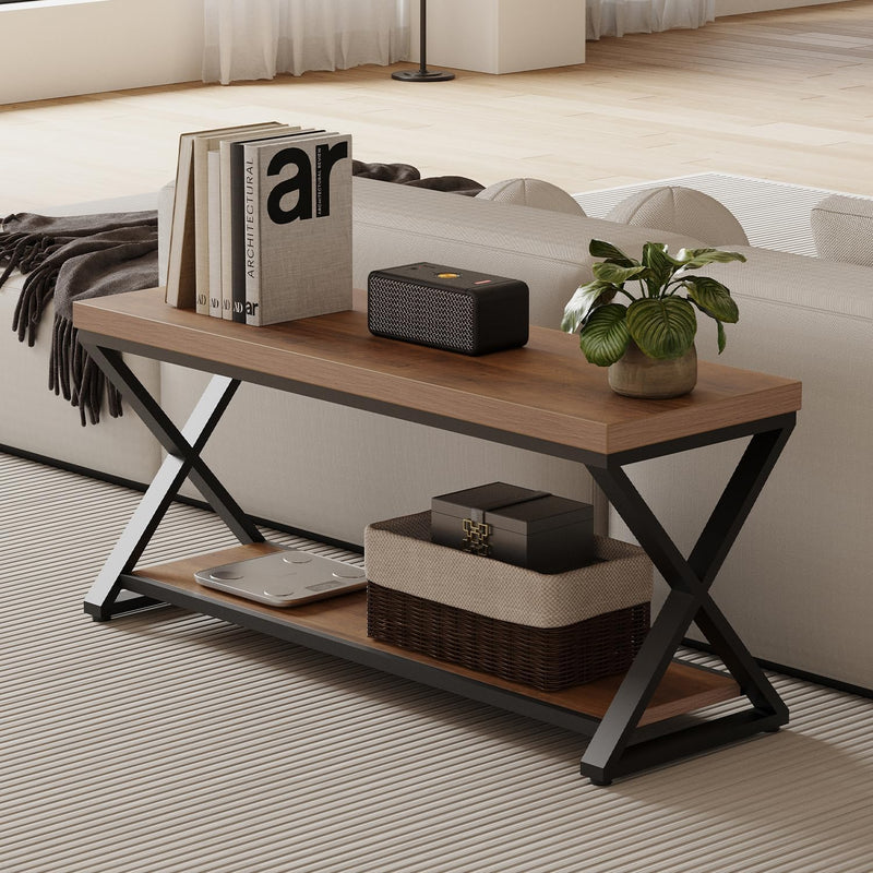 Entryway Bench with Storage Industrial Wood Metal
