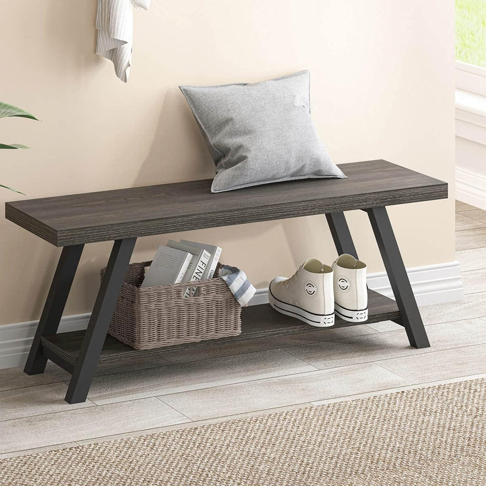 Entryway Bench with Storage Industrial Wood Metal
