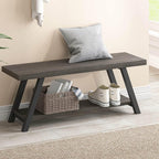 Entryway Bench with Storage Industrial Wood Metal