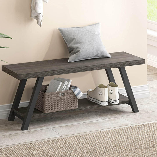 Entryway Bench with Storage Industrial Wood Metal