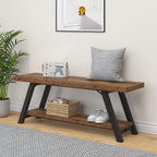 Entryway Bench with Storage Industrial Wood Metal