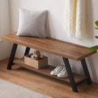 Entryway Bench with Storage Industrial Wood Metal