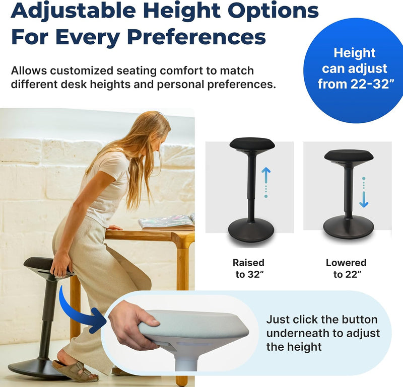 Ergonomic Desk Stool for Office Height Adjustable Wobble